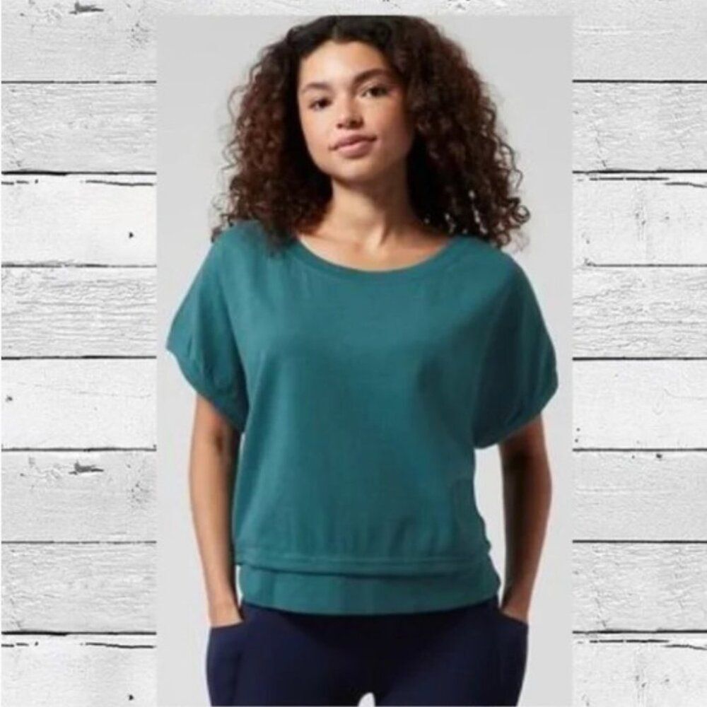 Athleta Teal Layered Hem‎ Tee Top Short Sleeve Casual Relaxed XXS